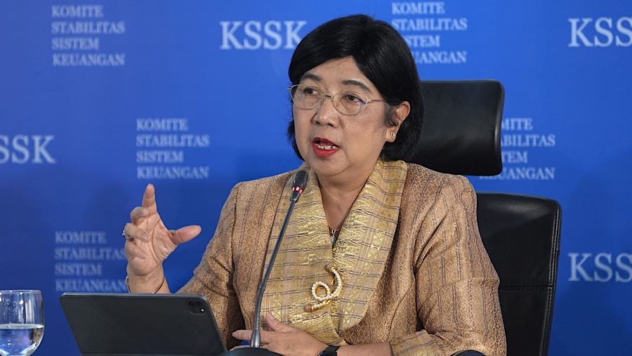 Pelaksana tugas Gubernur Bank Indonesia, Destry Damayanti saat rapat KSSK di Jakarta, Indonesia, Senin (3/8/2026). (Dimas Ardian/Bloomberg)