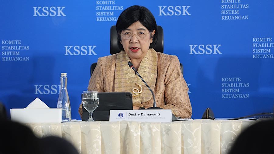 Pelaksana tugas Gubernur Bank Indonesia, Destry Damayanti saat rapat KSSK di Jakarta, Indonesia, Senin (3/8/2026). (Dimas Ardian/Bloomberg)