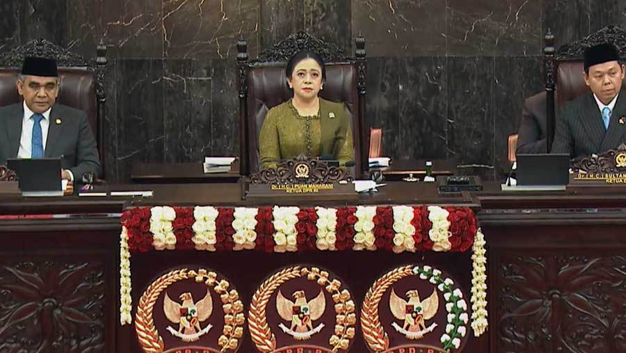 Puan Maharani pada Sidang Tahunan MPR dan Sidang Bersama DPR dan DPD, (14/08/2026). (YouTube Sekretariat Presiden)