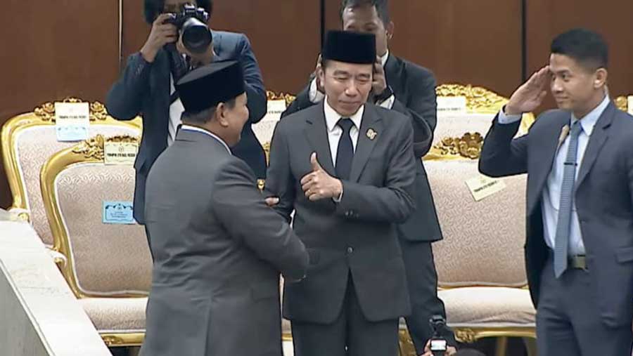 Presiden Prabowo dan mantan Presiden Joko Widodo pada Sidang Tahunan MPR dan Sidang Bersama DPR dan DPD, (14/08/2026). (YouTube Sekretariat Presiden)