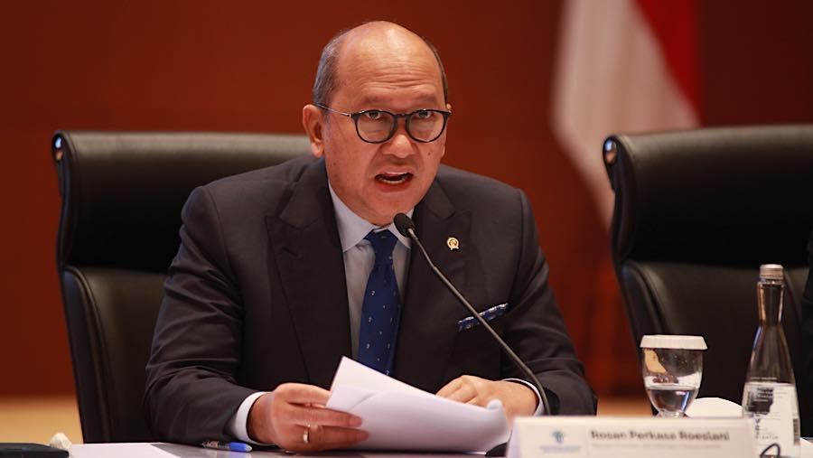 CEO BPI Danantara dan Menves/BKPM, Rosan Perkasa Roeslani saat paparan Nota Keuangan dan RAPBN 2027, Jumat (14/8/2026). (Bloomberg Technoz/Andrean K)