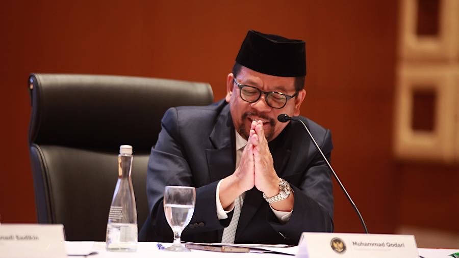 Kepala Bakom RI, Muhammad Qodari saat konferensi pers Nota Keuangan dan RAPBN 2027 di Jakarta, Jumat (14/8/2026). (Bloomberg Technoz/Andrean K)