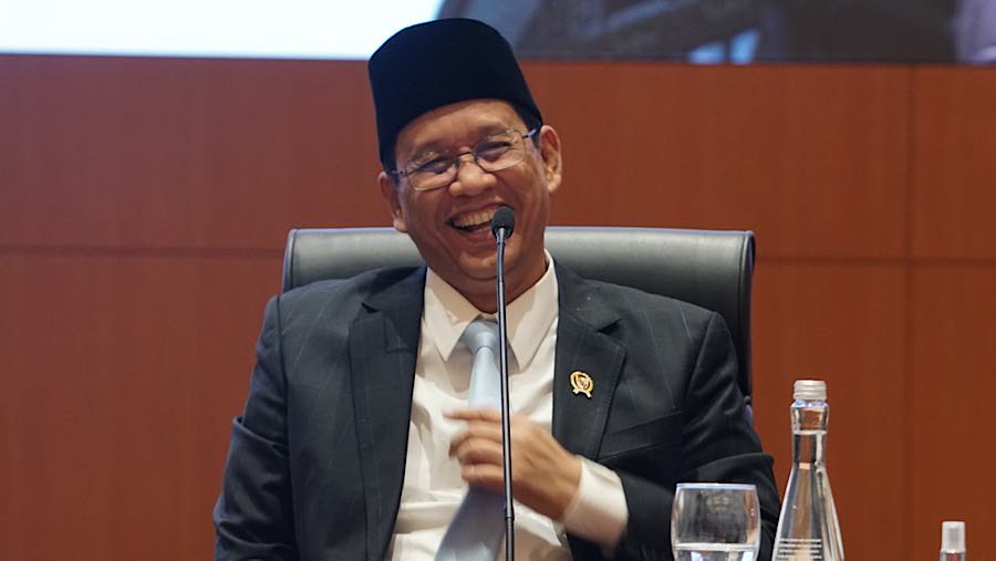Menkeu Purbaya Yudhi Sadewa saat konferensi pers Nota Keuangan dan RAPBN 2027 di Jakarta, Jumat (14/8/2026). (Bloomberg Technoz/Andrean Kristianto)