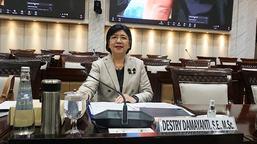 Calon Gubernur BI Destry Damayanti bersiap mengikuti uji kelayakan dan kepatutan di DPR, Jakarta, Rabu (26/8/2026). (Bloomberg Technoz/Andrean K)