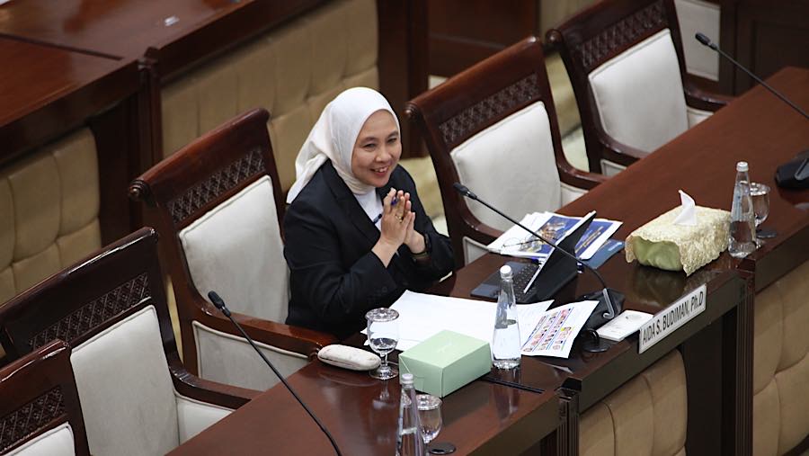 Calon Deputi Gubernur Senior Bank Indonesia Aida S. Budiman mengikuti fit and proper test di DPR, Jakarta, Rabu (26/8/2026). (Bloomberg Technoz/Andre)
