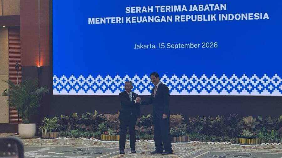 Purbaya Resmi Serahkan Jabata Menteri Keuangan ke Suahasil Nazara, Selasa (15/9/2026) (Bloomberg Technoz/ Ibnu Affan)