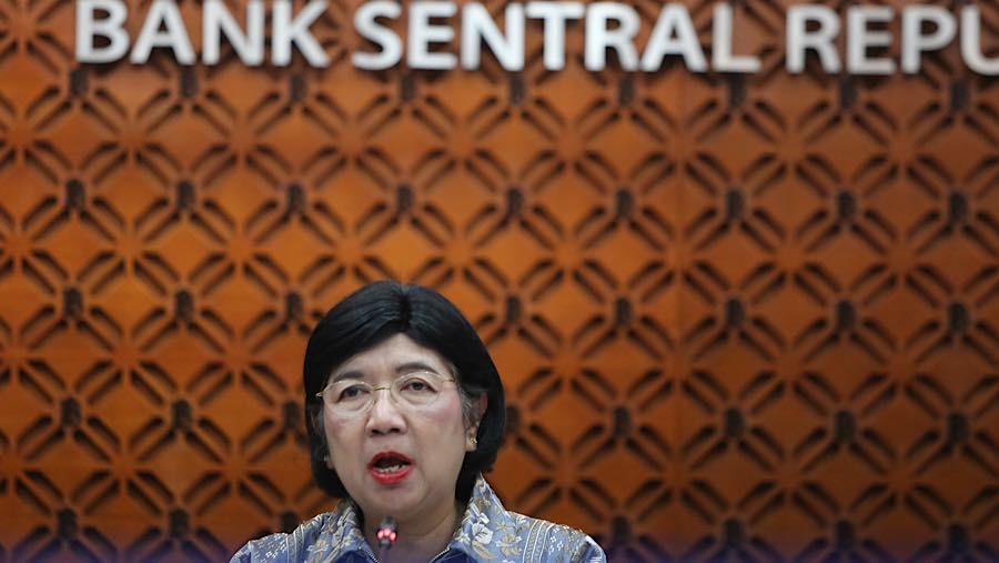 Gubernur Bank Indonesia Destry Damayanti saat konferensi pers RDG di Gedung Bank Indonesia, Rabu (23/9/2026). (Bloomberg Technoz/Andrean Kristianto)