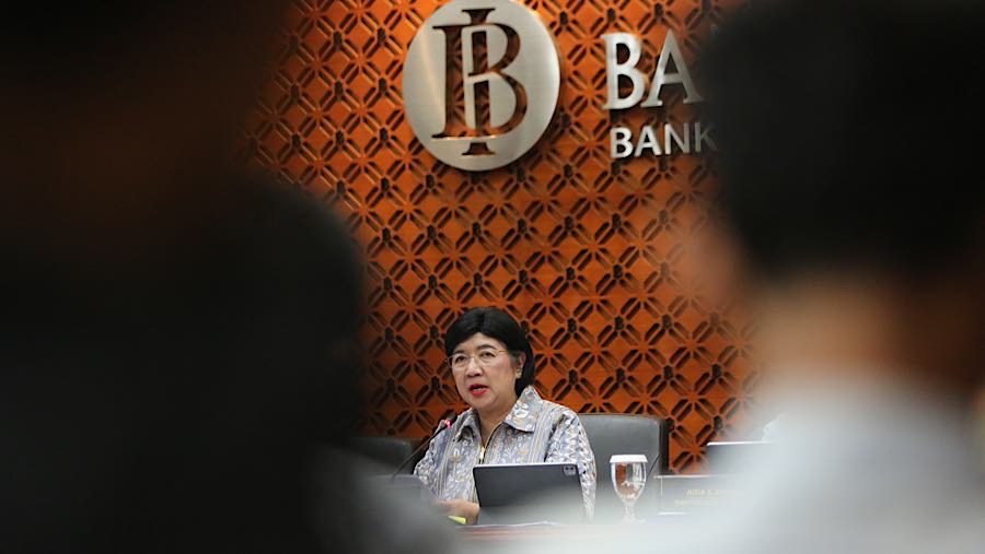 Gubernur Bank Indonesia Destry Damayanti saat konferensi pers RDG di Gedung Bank Indonesia, Rabu (23/9/2026). (Bloomberg Technoz/Andrean Kristianto)