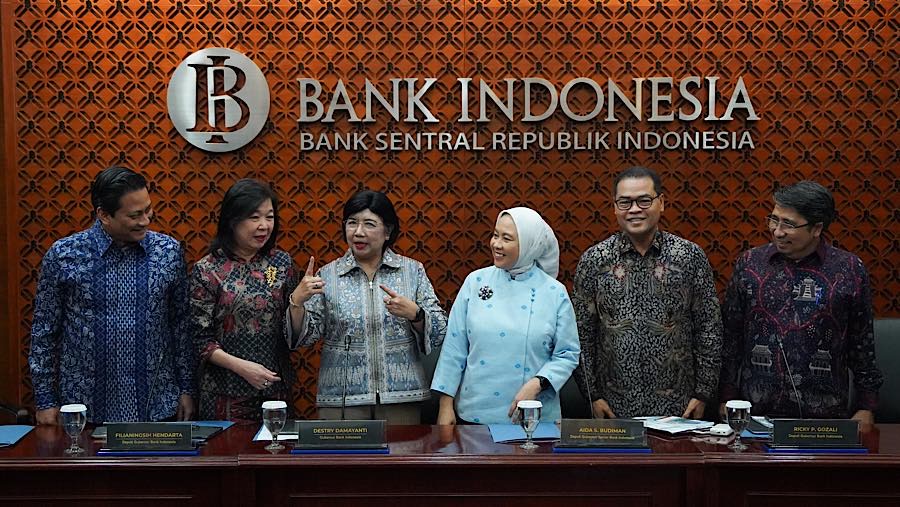 Konfrensi pers hasil Rapat Dewan Gubernur (RDG) Bank Indonesia di Gedung Bank Indonesia, Rabu (23/9/2026). (Bloomberg Technoz/Andrean Kristianto)