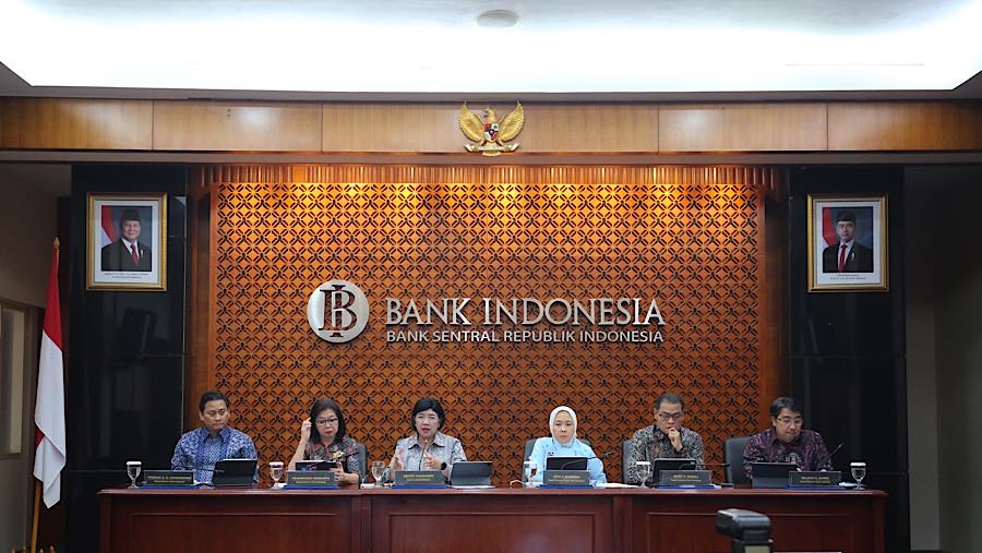 Konfrensi pers hasil Rapat Dewan Gubernur (RDG) Bank Indonesia di Gedung Bank Indonesia, Rabu (23/9/2026). (Bloomberg Technoz/Andrean Kristianto)