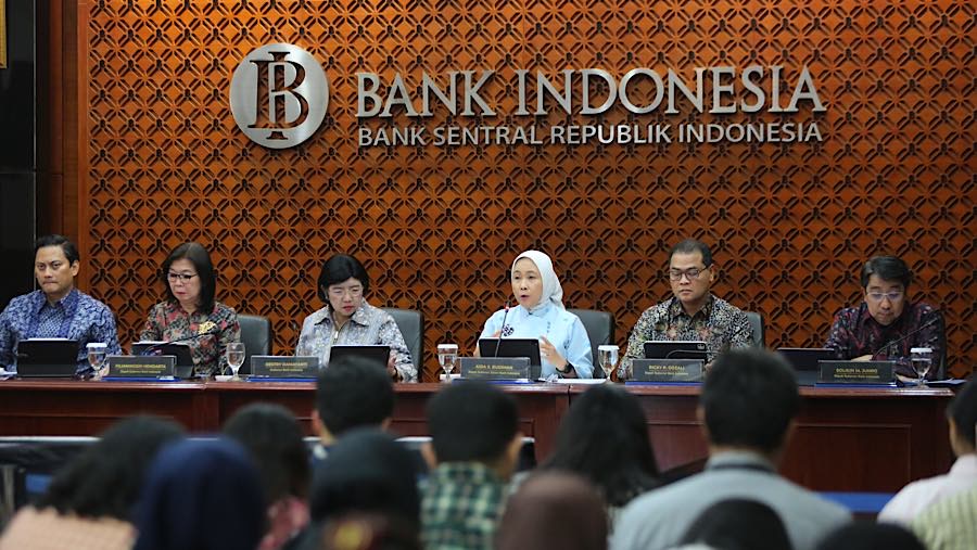 Konfrensi pers hasil Rapat Dewan Gubernur (RDG) Bank Indonesia di Gedung Bank Indonesia, Rabu (23/9/2026). (Bloomberg Technoz/Andrean Kristianto)