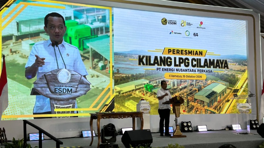 Menteri ESDM Bahlil Lahadalia dalam peresmian Kilang LPG Cilamaya, Kamis (15/10/2026)./Bloomberg Technoz-Azura Yumna