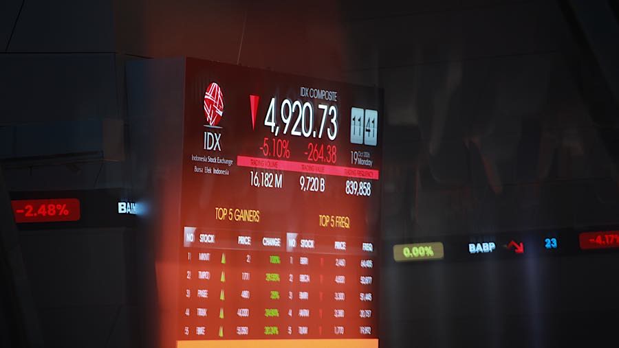 Karyawan di depan layar pergerakan harga saham (IHSG) di Bursa Efek Indonesia (BEI), Senin (19/10/2026). (Bloomberg Technoz/Andrean Kristianto)