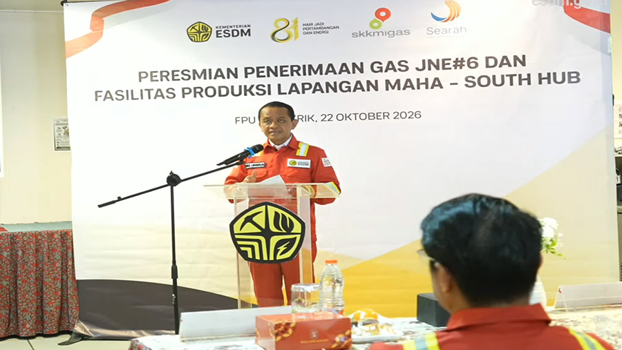Peresmian Penerimaan Gas JNE#6 dan Fasilitas Produksi Lapangan Maha - South Hub (Youtube Kementerian ESDM)