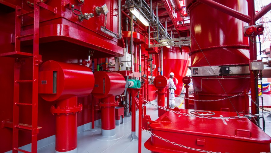 Floatel Triumph, anjungan semisubmersible yang dioperasikan oleh Floatel International Ltd. dan dikembangkan oleh grup Keppel, di Singapura./Bloomberg