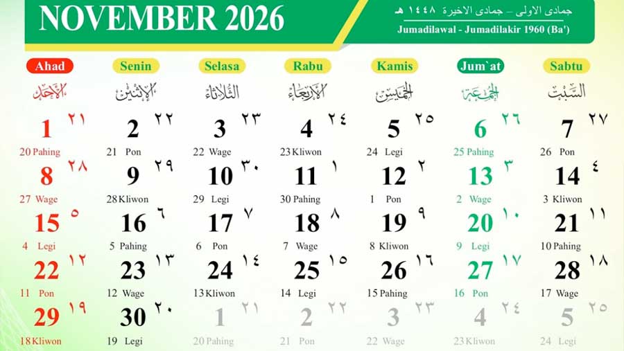 Kalender Jawa November 2026 (Dok. Kemenag)