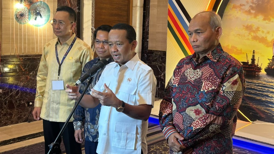 Menteri ESDM Bahlil Lahadalia di agenda FOREK Hulu Migas 2026, Rabu (28/10/2026)./Bloomberg Technoz-Azura Yumna